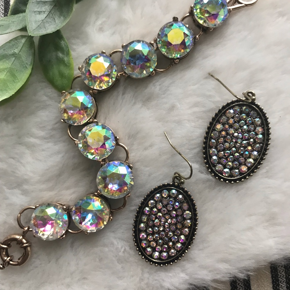 Iridescent Crystal Link Bracelet & Earring Set